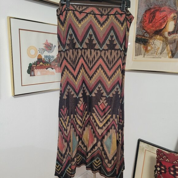 Peruvian Connection 100% Pima Cotton Patterned Flared with Slits Skirt Size XL - Picture 1 of 6